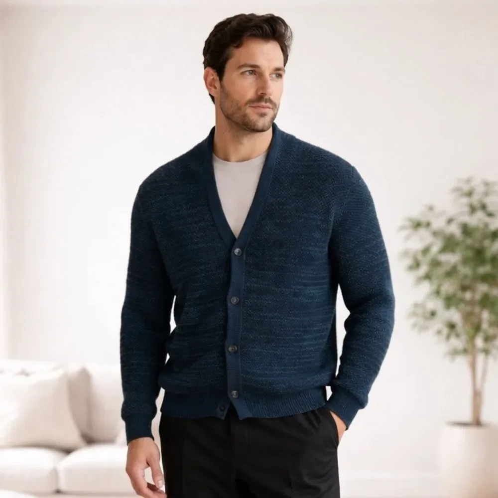 Stephan Schneider Men’s Textured Cotton Shawl Collar Cardigan Sz 6 Olive Belgium